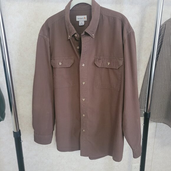 Brown Carhartt Shirt Mens Long Sleeve Size XL - Picture 2 of 15